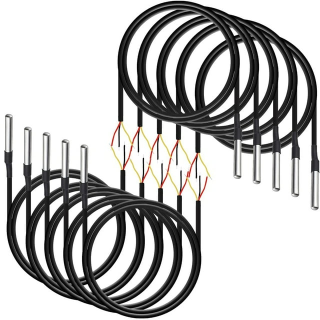 10 Sensores de Temperatura Impermeables DS18B20, Cable TéRmico de Temperatura Digital (-55 ℃ - +125 ℃) - 1 /3,2 Pies