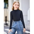 thumbnail image 2 of Oudiya Girls Lettuce Trim Mock Neck Long Sleeve Shirts Slim Fit Base Layer Ribbed Knit Tops Tees, 5-12Y, 2 of 6