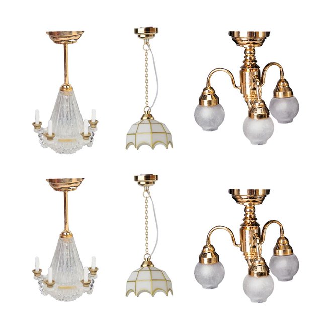 1/12 Modelo de Lámpara de tejado Pantalla en apariencia de Brote, Soporte Chapado en Oro, con Interruptor de Encendido / Apagado en Hugo Dollhouse Miniature Lamp