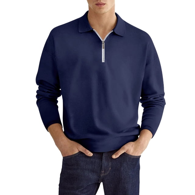 Gibobby Playera polo hombre Camisa de manga larga con solapa gradiente deportiva informal a la moda de primavera y otoño para hombre(Marina,CH)