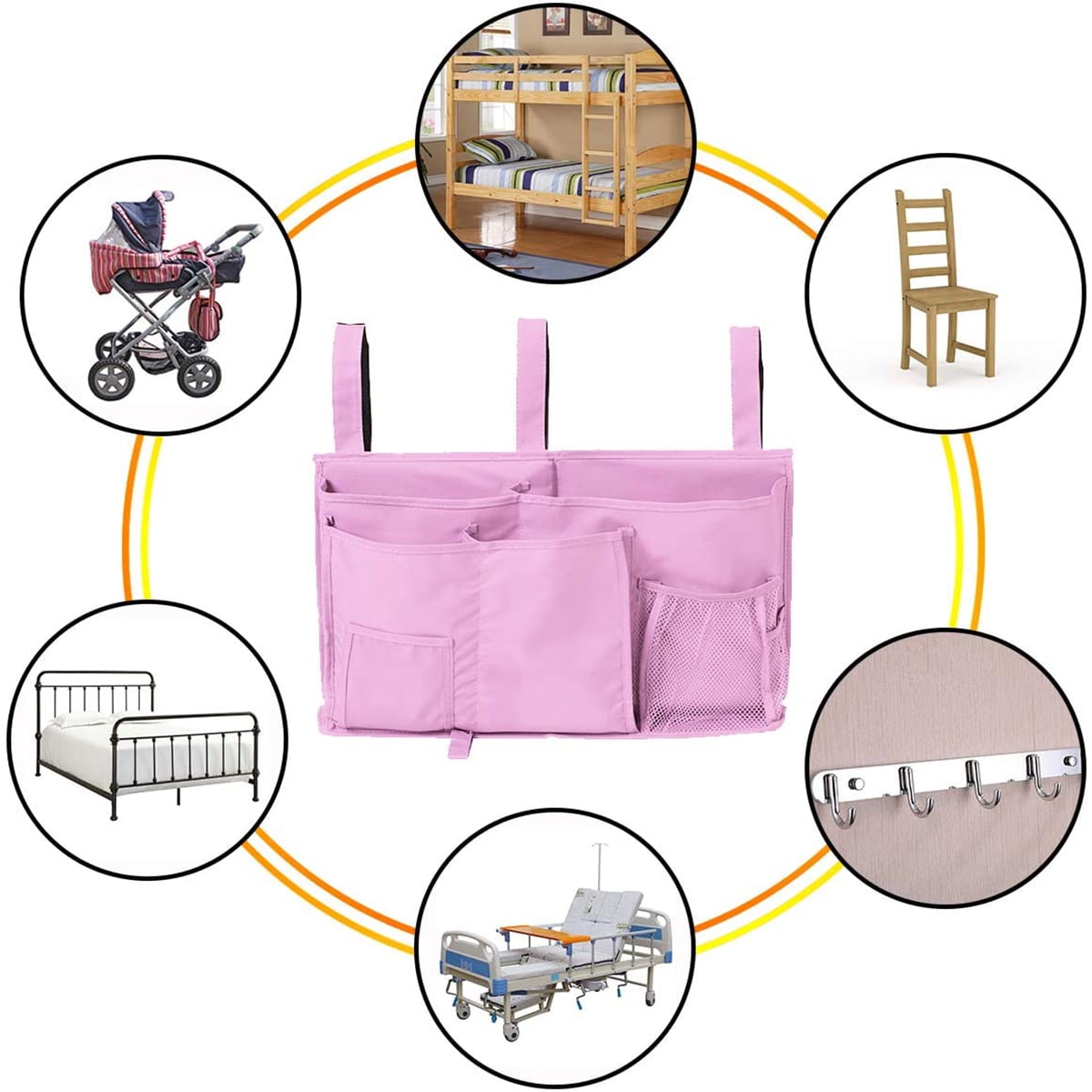 Kepooman Multi-function Oxford Bedside Caddy Hanging Storage Bag with 8 Pockets for Bunk Dorm Bed, Pink Kepooman Multi-function Oxford Bedside Caddy Hanging Storage Bag with 8 Pockets for Bunk Dorm Bed, Pink