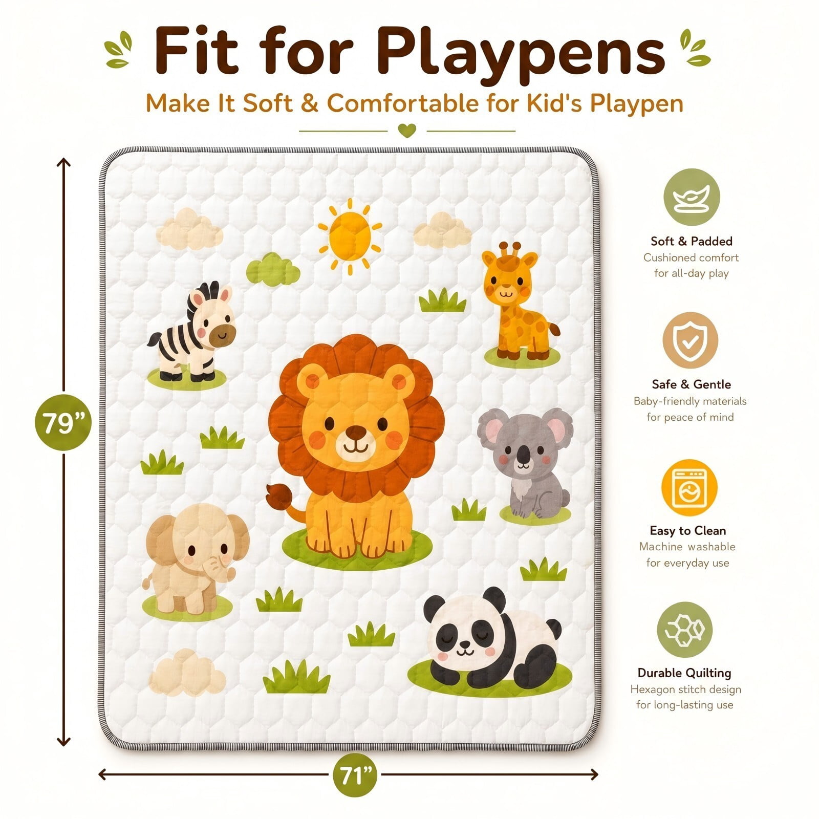 Easy4Home Extra Large Baby Play Mat for Infants & Toddlers, 79"x71" Crawling Mat, Foldable Non-Slip Floor Playmat