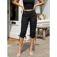 thumbnail image 4 of Pantalones capri de mujer para primavera/verano con cordón ajustable en los puños, color liso, corte ajustado y largo cropped., 4 of 9