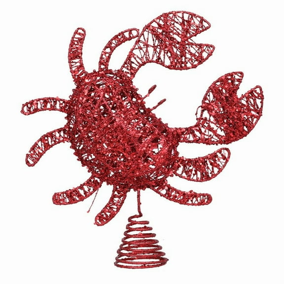 Crab Christmas Tree Topper, Red Iron Decorative Top With Claw Design For Xmas Tree And Holiday Festivity Decor, 6X6X8In 0.8Lb