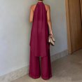 thumbnail image 4 of Women's 2 Piece Sets Asymmetric Sleeveless Crew Neck Tops and Wide Leg Palazzo Pants Beach Vacation Outfits, L, 4 of 6