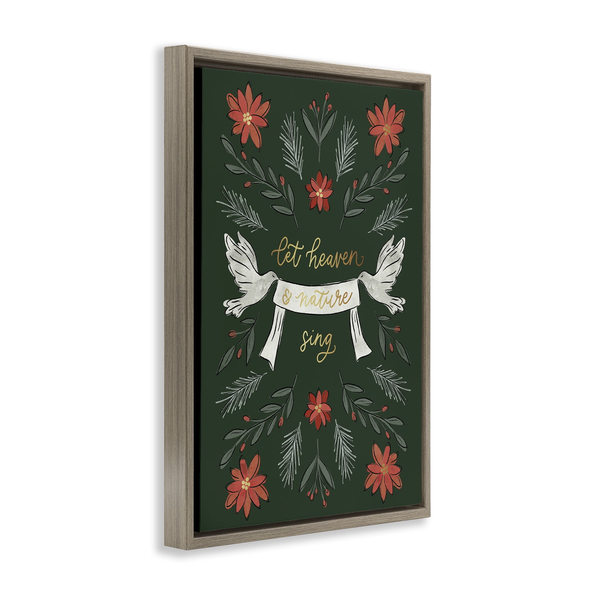 Stupell Industries Xmas Let Heaven Sing Holiday Painting Brown Floater Framed Canvas Art Prints Wall Art, 17 x 25