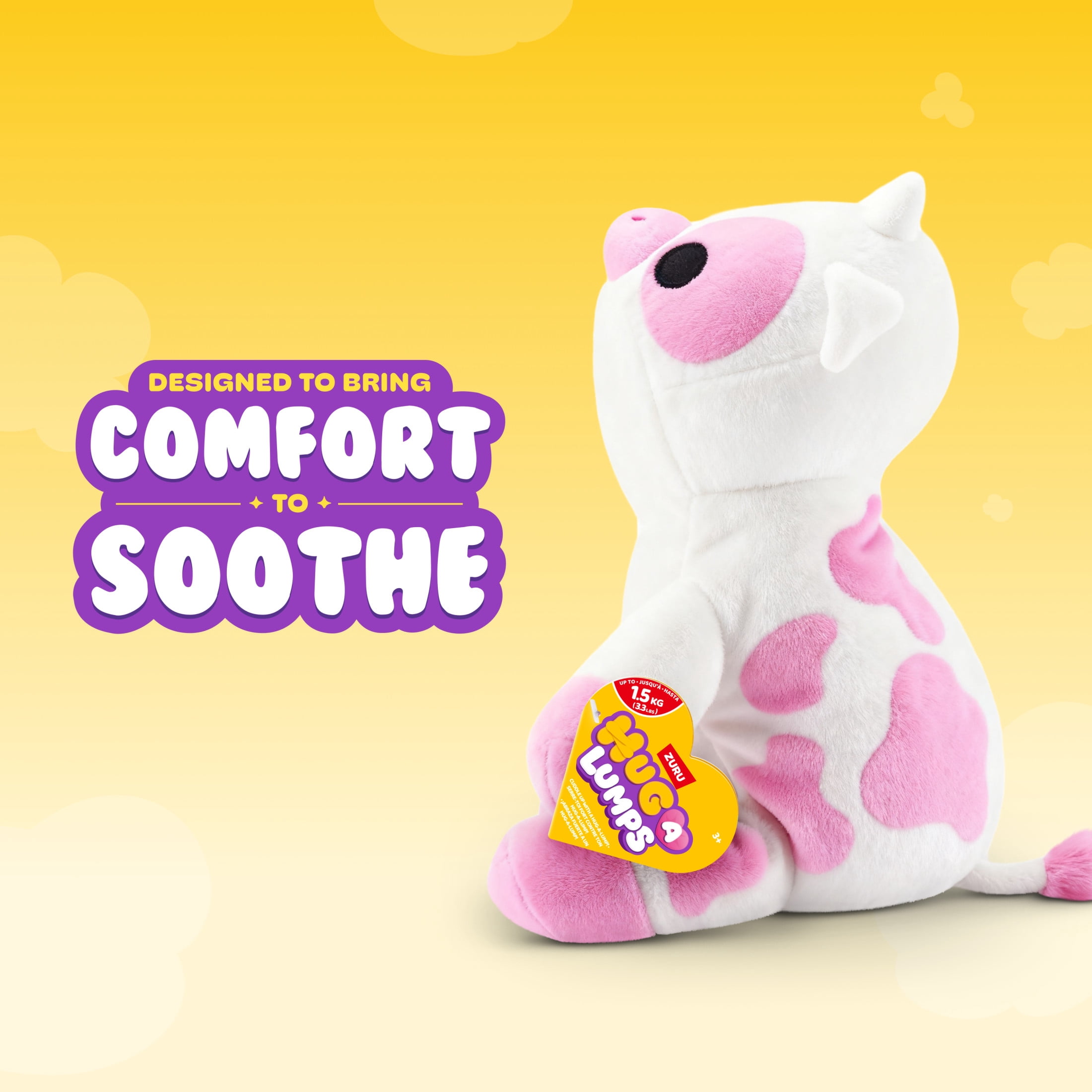 Hug a Lumps Clover the Cow by ZURU - Medium 3.3lbs Cuddly Squishy Weighted Plush Toy for All Ages