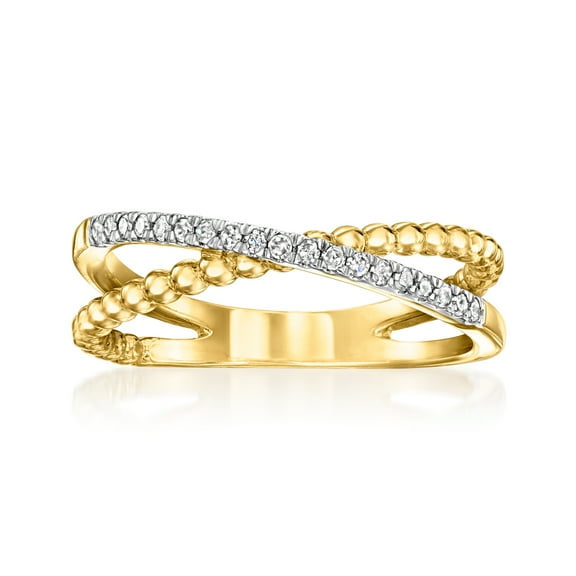 Ross-Simons 0.10 ct. t.w. Diamond Crisscross Beaded Ring in 18kt Gold Over Sterling, Women's, Adult