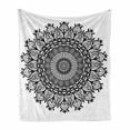 thumbnail image 1 of Lotus Soft Flannel Fleece Throw Blanket, Mandala with Flower Effects Oriental Folk Boho Illustration, Cozy Plush for Indoor and Outdoor Use, 50" x 60", Black White, by Ambesonne, 1 of 6