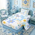 thumbnail image 2 of Meiyoeat Gentle Floral Letter J Twin Sheet Sets 3pcs for Girls Youth, Lovely Initial Bedding for Decor, Light Blue Yellow White, 2 of 6