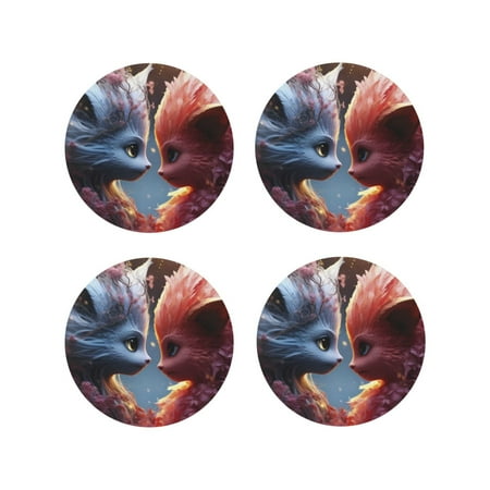 

Junzan Cute Red And White Elf Print Coasters for Drinks - Leather Coasters Set of 4 for Coffee Table for Housewarming/Kitchen/Bar/Decor-Round Shape
