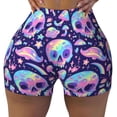 thumbnail image 2 of Gukieu crystal Skull mushroom Print Women's Sports Shorts, Elastic Waist High Stretch Running Yoga Gym Sweatpants-Large, 2 of 8
