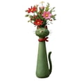 thumbnail image 2 of 4.72" Handcrafted Ceramic Cat Vase, Whimsical Kitty Planter for Small Flowers, Boho Desk Shelf Decor, Unique Gift for Cat Lovers (Dark Green), 2 of 8