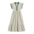 thumbnail image 5 of WRKEKC Robes Midi pour Femmes à Rayures à Double Volant Manches Courtes Col en V Midi Entretien Facile Extensible Confort Chic Doux, 5 of 5