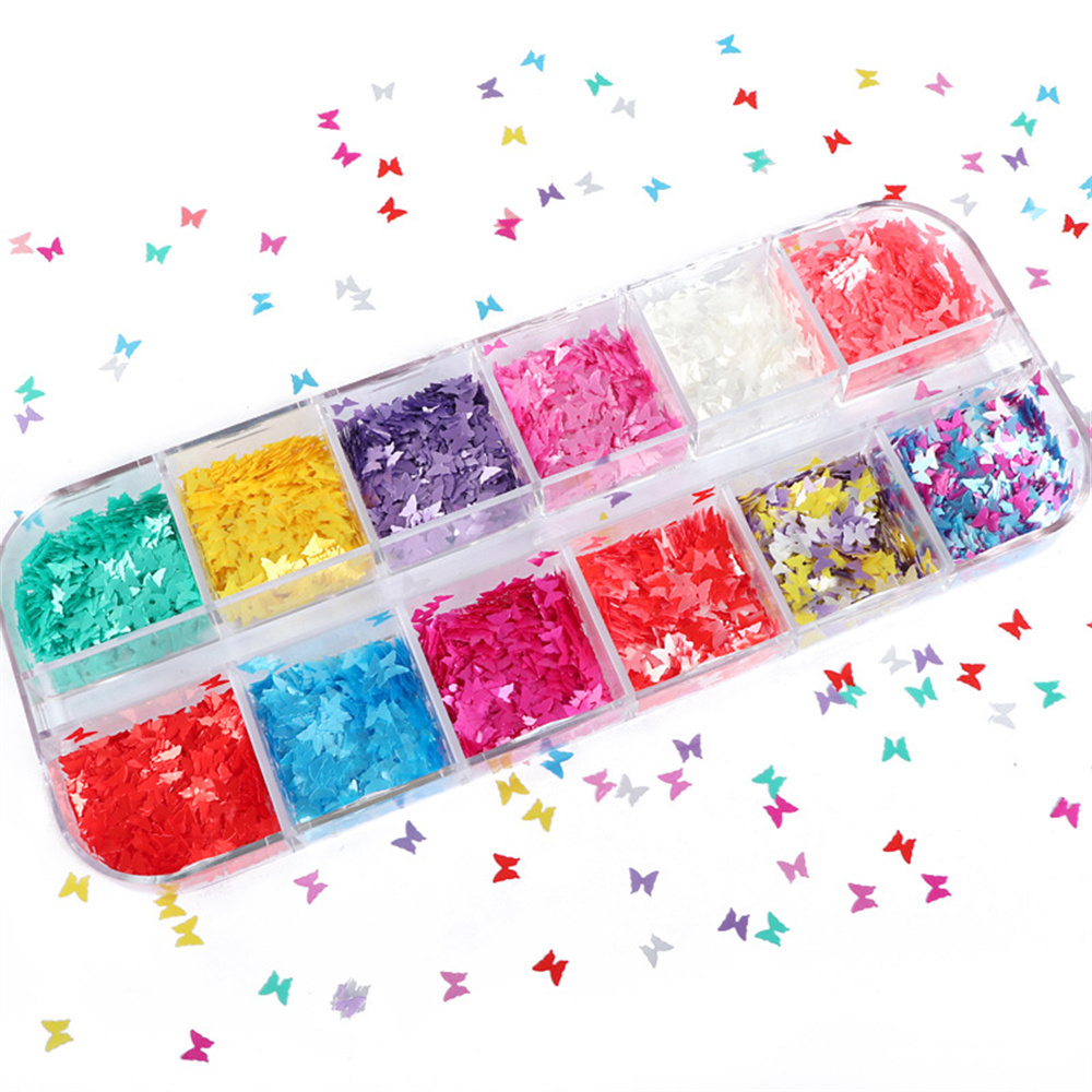 12 Grids/Box Nail Art Butterfly Sequins Unique Manicure Beautiful Nail