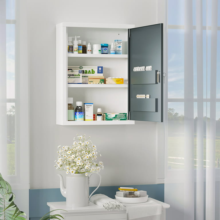 AdirMed Large Locking Medicine Cabinet Organizer, Safe for Medication,  First Aid Kit, Pill - Wall Surface Mounted