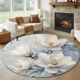 thumbnail image 3 of White Magnolia Round Area&nbsp;Rug 7ft Farmhouse Flowers Non-Slip&nbsp;Washable Circle Rugs Soft Felt Indoor Floor Mat for Bedroom Kitchen Living Room Bathroom, 3 of 9
