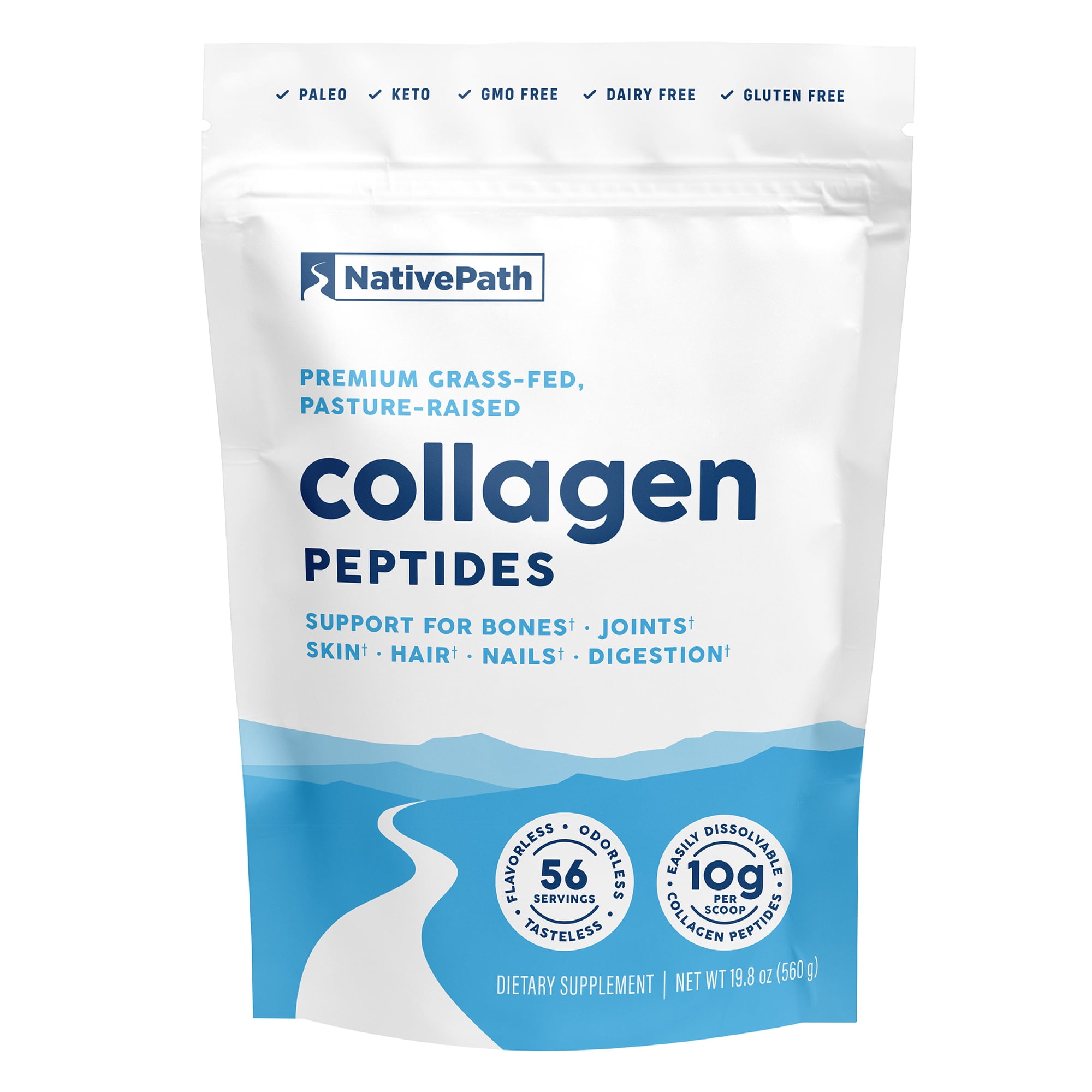 NativePath Collagen Peptides Protein Powder, Grass-Fed Type 1 and 3, Unflavored, 56 Servings