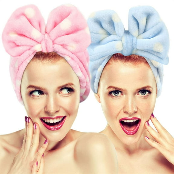Tutuviw 2Pcs Hair Band Fashion Lovely Soft Caroset Bowknot Adjustable Elastic Skincare Headband Face Wash Headband for Face Washing Shower Spa and Makeup(Blue&Pink)