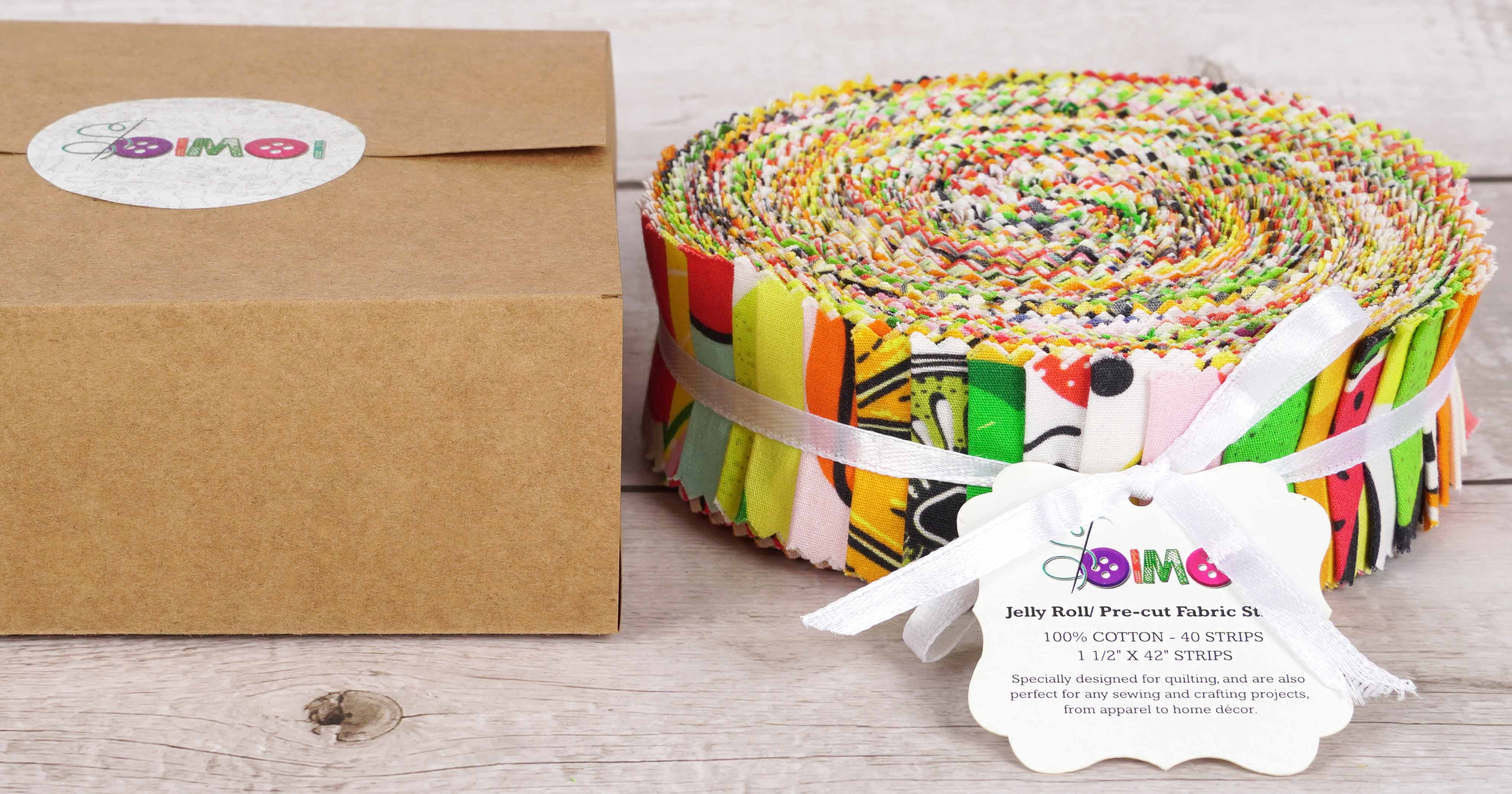 Soimoi 40Pcs Fruits Print Precut Fabrics Strips Roll Up 1.5x42 inches Cotton Jelly Rolls For Quilting - Yellow