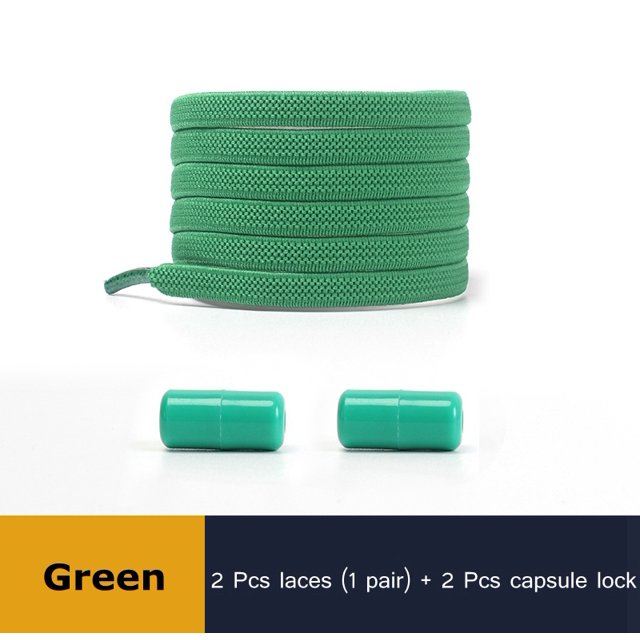 No Tie Shoe Lace Capsule Lock Quick Wear In 1 Second Elastic Shoelaces Flat Adult Children Universal Lazy Laces Round Plastic green 100cm