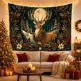 thumbnail image 3 of Forest green winter stag beneath a gold moon, framed by holly and flowers, Festive woodland Style for Woodland decor fans, Thoughtful Gift for Living room, bedroom, den, Tapestry Wall Hanging, 3 of 7