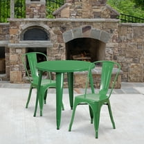 Emma   Oliver Commercial 30" Round Green Metal Indoor-Outdoor Table Set with 2 Cafe Chairs