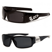 LOCS 2 Pack CLASSIC LOCS Black Sunglasses | Mens Gangster Rectangular Cholo Lowrider Shades, 63 + 1058