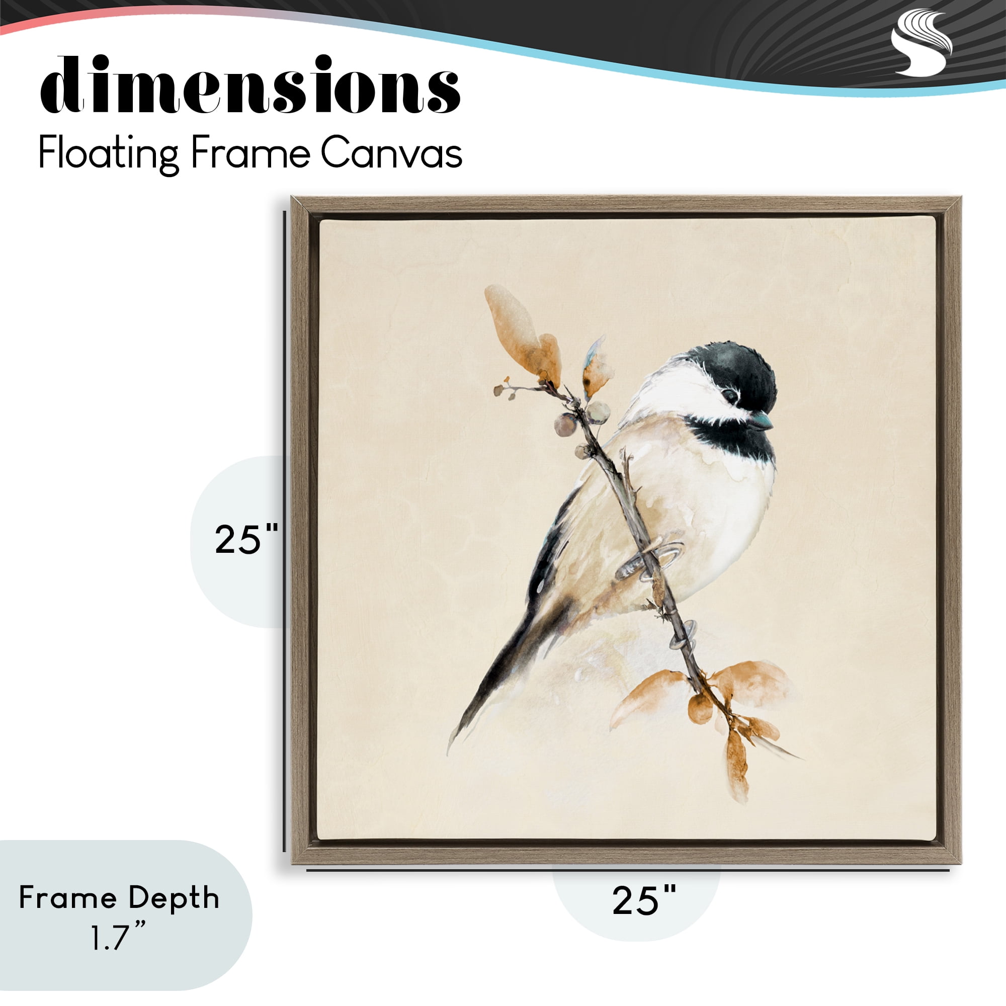 Stupell Industries Muted Watercolor Chickadee Brown Framed Floater Canvas Wall Art, design by Diannart