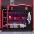 thumbnail image 2 of [Luckynote]Queen over Queen Bunk Bed with Trundle and Storage Shelves, Solid Wood Bunk Beds with hooks, No Box Spring Needed,Black&Red, 2 of 12