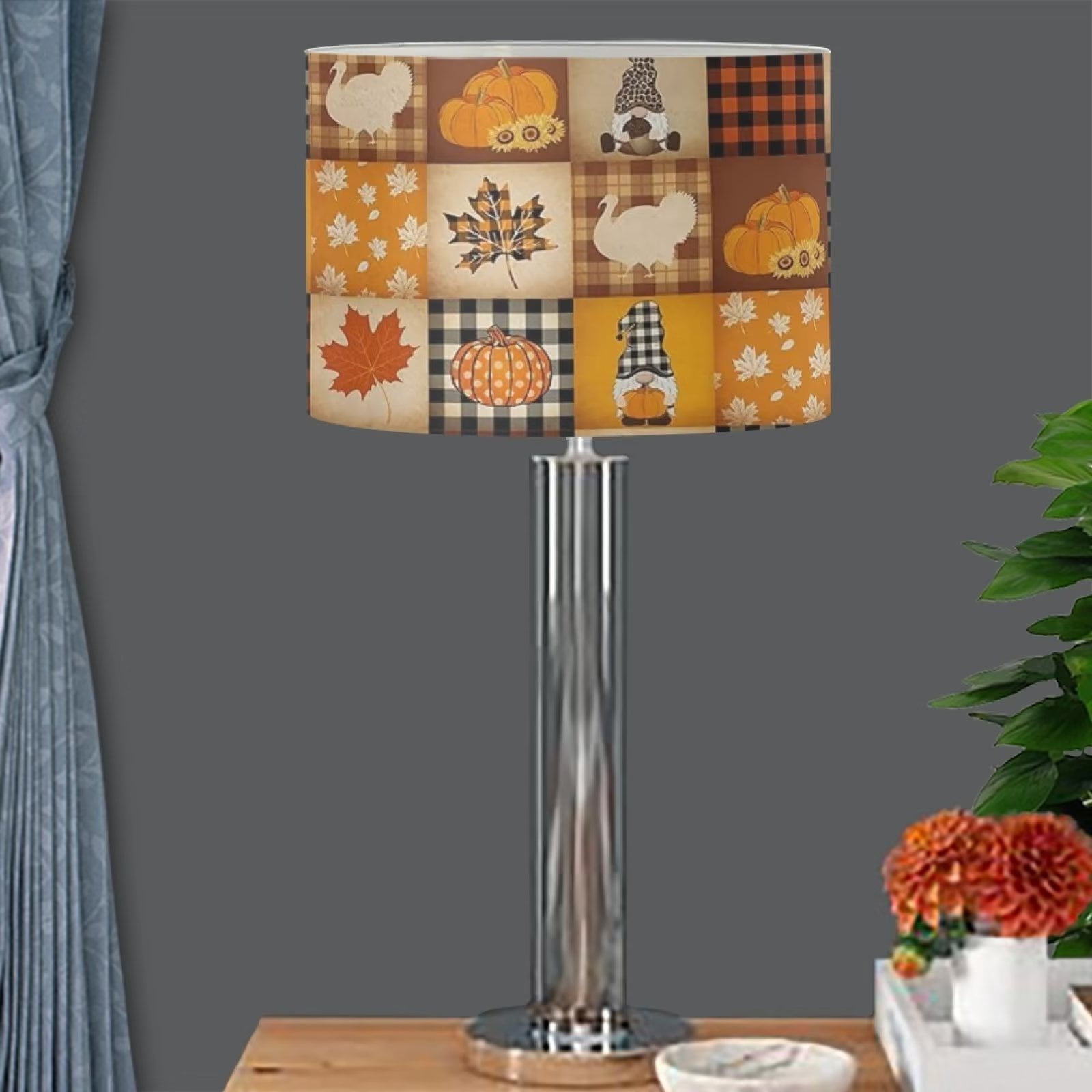 NETILGEN Drum Lampshade Turkey Pumpkin Maple Leaf Cylinder Lampshades