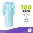 thumbnail image 2 of Blue Disposable Isolation Gown, Large. Pack of 100 PPE Gowns Disposable. Waterproof 100% Polyethylene Personal Protective Equipment Gown with Waist Ties and Elastic Wrists, 2 of 7