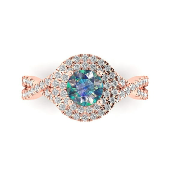 Clara Pucci 14K Rose Gold 1.31ct BlueMoissanite Solitaire with Accents Ring