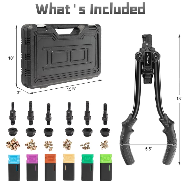 Hand Riveter Tool RZX 13-Inch Kit - 60pc Rivnuts With Mandrels For M5 ...