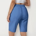 thumbnail image 4 of Bermuda Shorts for Women Knee Length Stretch Casual Pants Summer High Waisted Beach Vacation Long Shorts with Pockets Dark Blue S, 4 of 6
