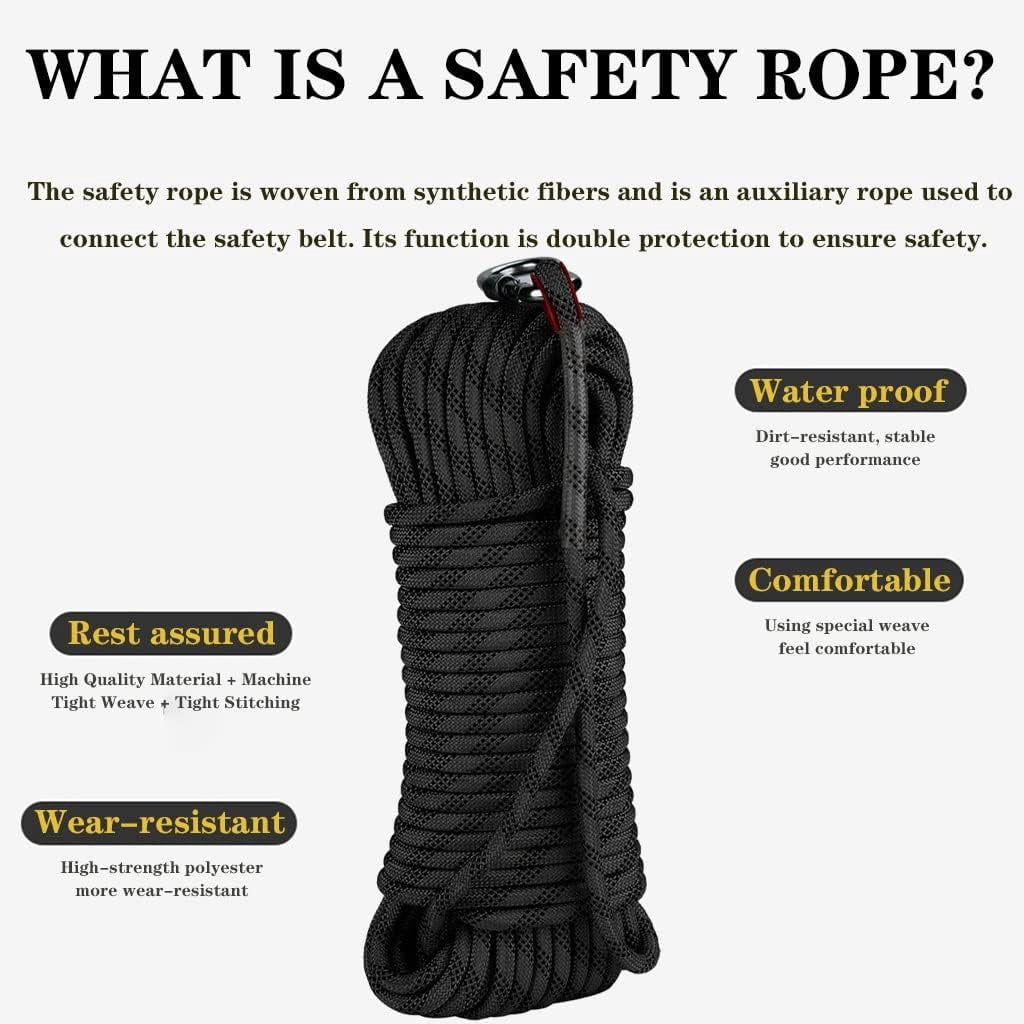 RKXQT 10~200m Accessory Cord Equipment 18mm Multifunctional Cord Safeope， ty REscape Rope Ice Climbing Equipment Fire Rescue Rope (Color : Black, Size : 18mm x 200m)