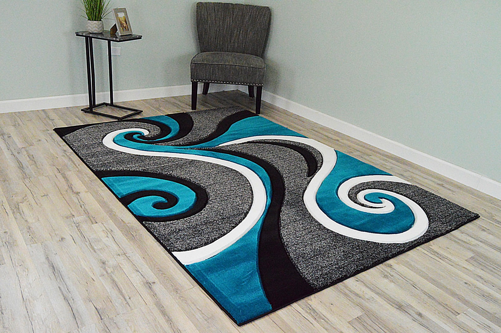 PREMIUM 3D Hand Carved Modern 5x8 5x7 Rug Contemporary 327 Turquoise