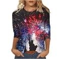 thumbnail image 2 of Womens 4th of July Shirts Memorial Day Blouse for Women Fourth of July T Shirt Womens American Flag Tops Patriotic Tee Printed Round Neck Three Quarter Sleeve 3/4 Sleeve T-Shirt Loose Top, 2 of 5
