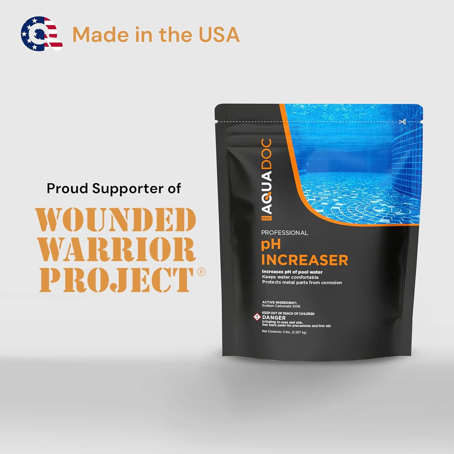 MAV AquaDoc pH Up for Swimming Pools - 5lb - pH Increaser for Pool Water - Sodium Carbonate Soda Ash for Swimming Pools - Pool Chemicals Made in The USA