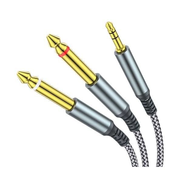 wonima44 1/8 to 1/4 Stereo Cable,6.6FT 3.5mm TRS to Dual 6.35mm 1/4 TS Mono Y Splitter Audio Cord Adapter Compatible with iPhone, PC, Computer Sound Card, Mixer, Multimedia Speaker, Home Stereo System