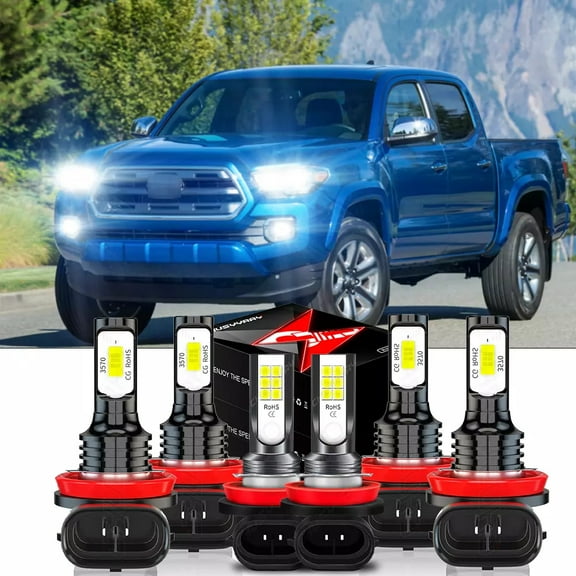 For Toyota Tacoma 2016-2023 LED Headlight High Low Beam Fog Light Bulbs Kit 6000K Pure White Qty 6