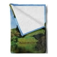 thumbnail image 2 of Hobbits Soft Flannel Fleece Blanket, Hobbit Land Village House by Lake with Stone Bridge Farmhouse Cottage New Zealand, Cozy Plush for Indoor and Outdoor Use, 70" x 90", Green Blue, by Ambesonne, 2 of 5