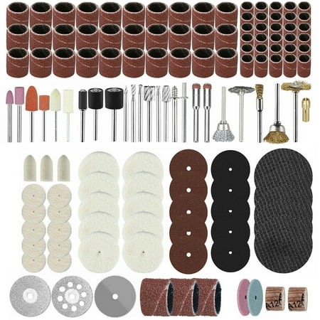

217Pcs Rotary Tool Accessories Kit 1/8 Inch Shank Grinding Rotary Kit with Grinding Head Wool Wheel Cutting Disc Copper Chuck Saw Blades for Cutting Grinding Carving Polishing