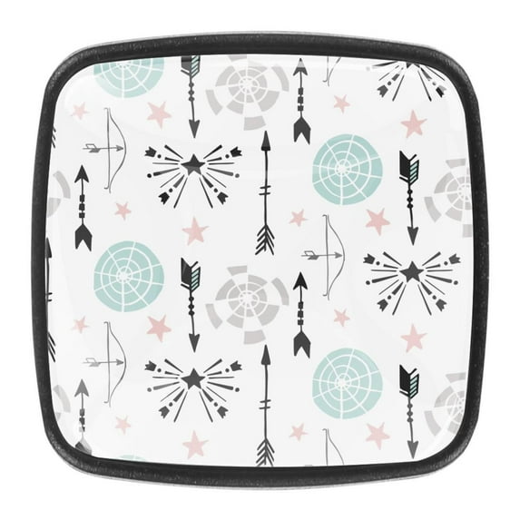 4 Pcs Square Cabinet Handle Cupboard Knob Drawer Pulls Handle Tribal Arrows Drawer Knobs with Screws Furniture Decoration