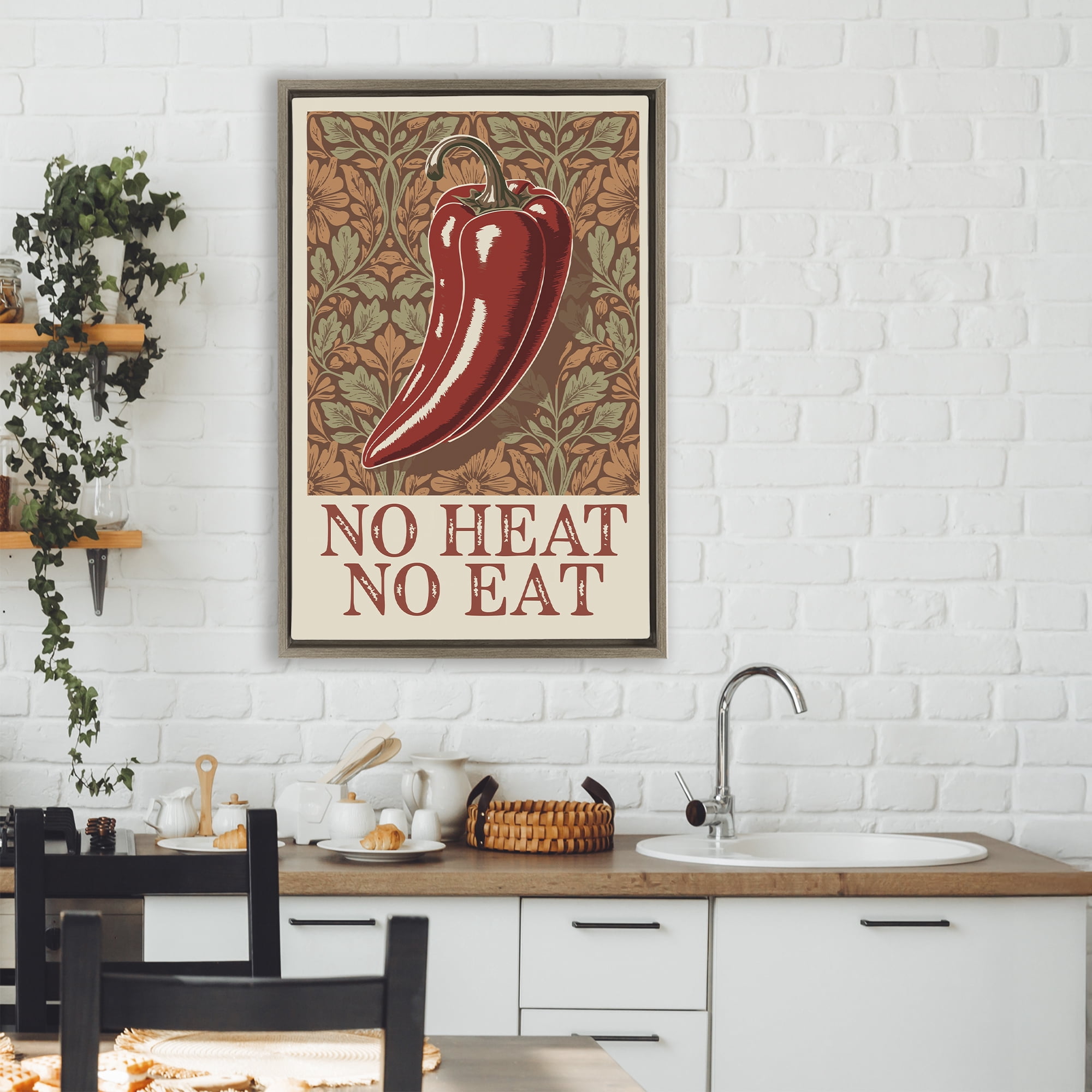 Stupell Industries No Heat or Eat Pepper Brown Framed Floater Canvas Wall Art, design by Andreas Magnusson