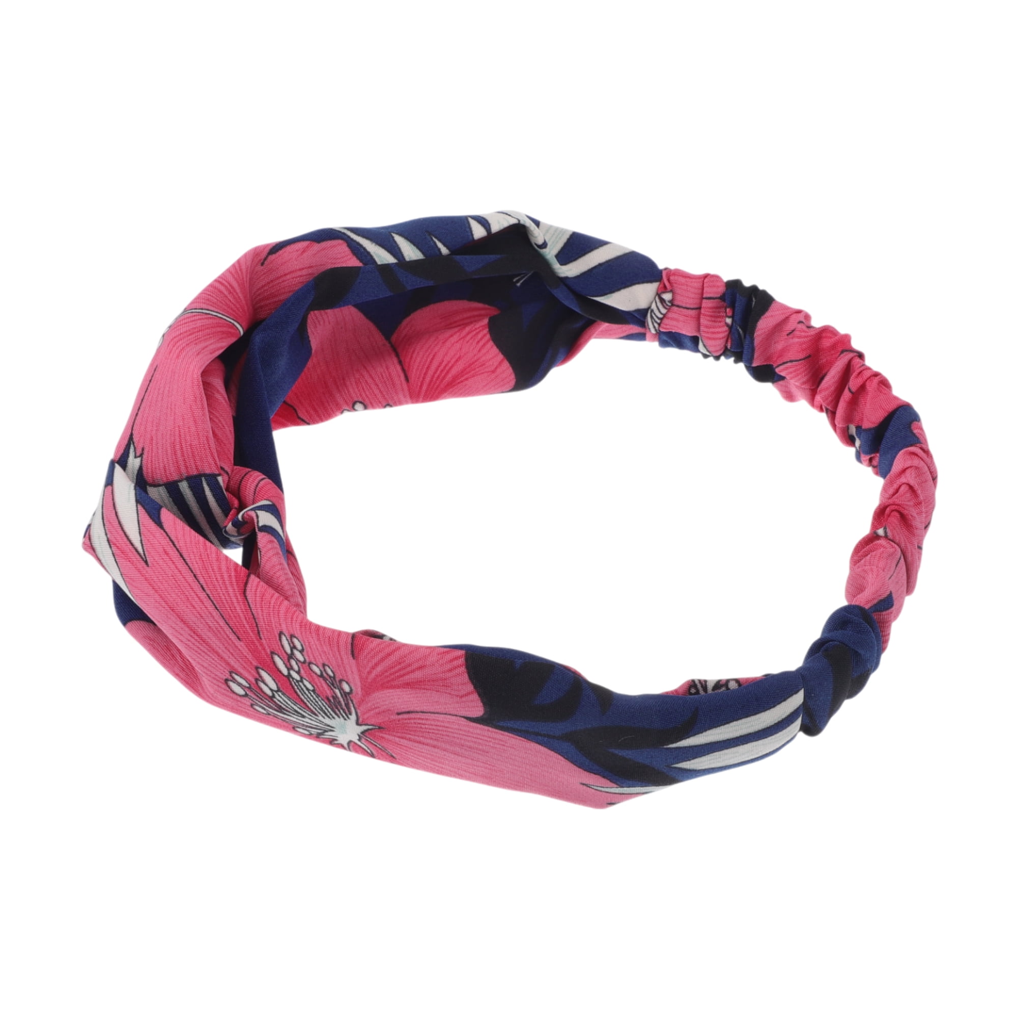 Unique Bargains Fashion Flower Pattern Cross Elastic Hairband 1 Pc Navy Blue