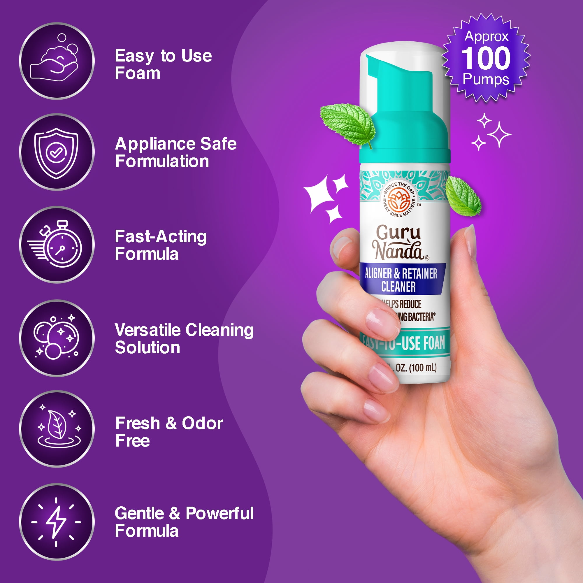 GuruNanda Aligner & Retainer Foaming Cleaner - Unflavored - 100mL