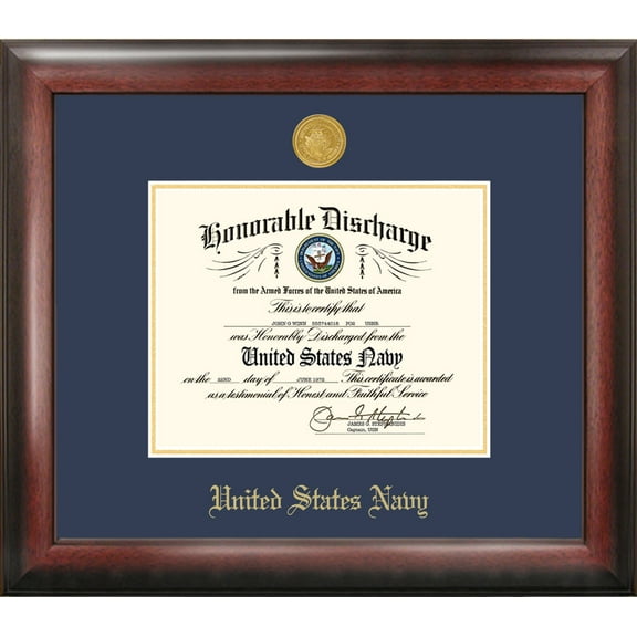 Patriot Frame's Navy 8.5x11 Discharge Frame with Gold Medallion
