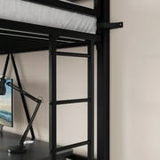 SHA CERLIN Black Twin Size Metal Loft Bed with Removable Ladder & Safety Guard