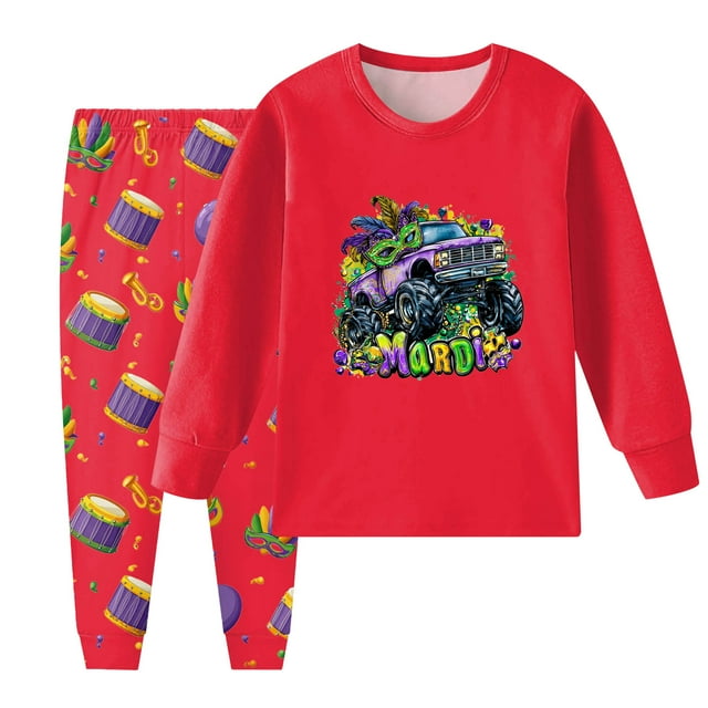 Curenmufel Pyjama pour Filles Pyjama Douillet à Manches Longues pour Filles Adorable Ensemble de Sommeil 2 Pcs pour Little Filles 2T 3T (Rouge, 2-3 Ans)